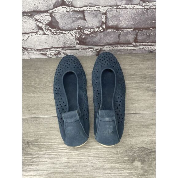 ARCHE Blue Suede Leather Perforated Ballet Flat Shoes France Women 37EU/6.5M US - Picture 5 of 16